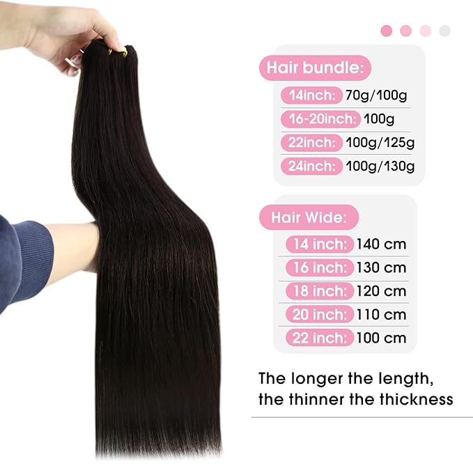 YoungSee Sew in Hair Extensions Real Human Hair Dark Brown Weft Extensions Brazilian Hair Extensions Sew in Darkest Brown for Natural Look 18Inch 100G