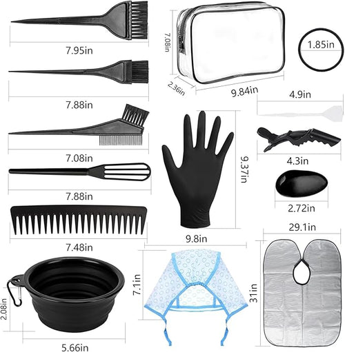 32 Pcs Hair Dye Coloring Kit,Hair Dye Tools for DIY Salon.Hair Dye Brush and Bowl Set/Highlighting Frosting Cap with Plastic Hooks/Dye Brush/Ear Cover/Gloves/Comb/Hairpin/Hair Coloring Cape(Black)