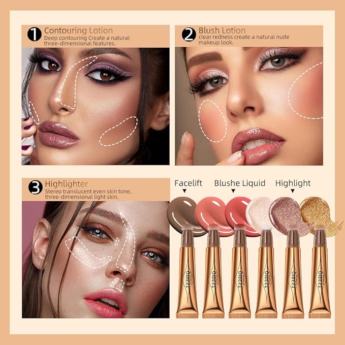 Highlighter Beauty Wand, Cream Liquid Highlighter Makeup Stick, Silky Smooth Face Shimmer Bronzer Stick with Cushion Applicator, Lightweight Body Face Glowing Highlighter, Cruelty-free（Rose Gold）