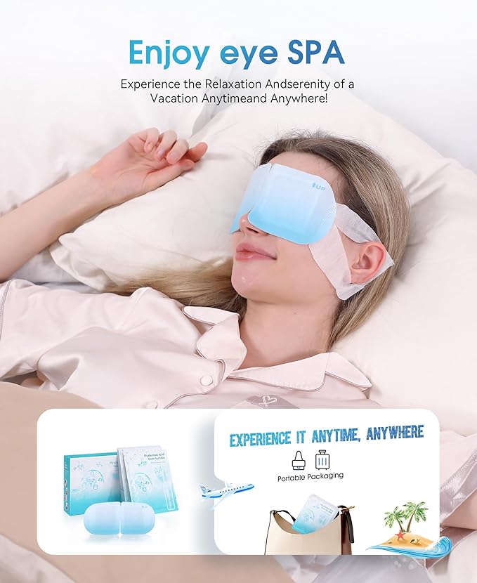 LC-dolida 7 Packs Steam Eye Mask, Hyaluronic Acid Formula Auto Heated Eye Mask for Dry Eyes SPA Warm Sleep Eye Mask Cornea Care Rest Self Heating Eye Mask Business Trip Party Favors Supplements