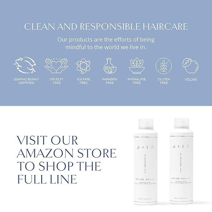 AIIR Shine Spray -Smoothing Spray for Glossy Sleek Hair, Humidity and Frizz Shield Spray, Gloss Spray, Lightweight Spray Coats and Protects Hair, Enhance Shine & Color with Reflect, 6 oz