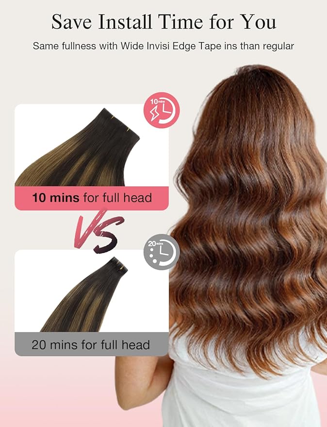 DOORES Invisi Edge Tape in Wide Hair Extensions Human Hair, Dark Brown to Chestnut Brown 4PCS Injection Tape ins 20g 22 Inch, Virgin Human 3 Inch Wide Injected Extensions Invisible