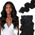 Lashey Seamless Clip in Human Hair Extensions - #1 Jet Black Body Wave 14 Inch PU Weft - 7pcs 110g Natural Real Hair for Women