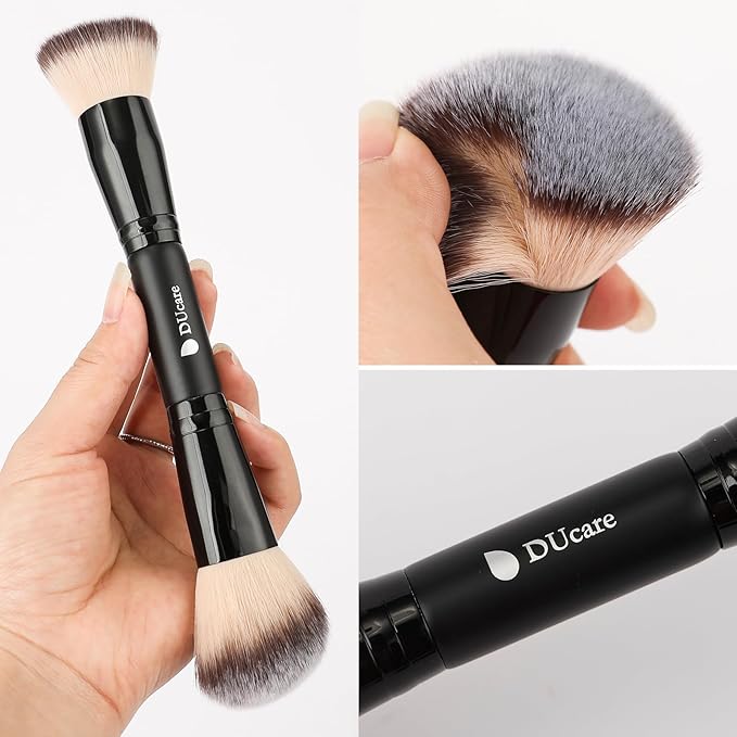DUcare Foundation Brush Contour Bronzer Double Ended Makeup Brush for Blending Liquid Powder Concealer Cream Blush Buffe Black
