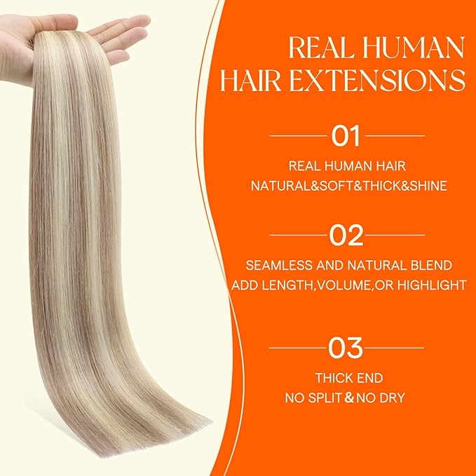 Full Shine Invisible Injection Tape in Hair Extensions Color 18 Ash Blonde and 613 Blonde 20 Inch Seamless Skin Weft Injected Tape ins Extensions Human Hair 50 Grams 20 Pcs for Women Party