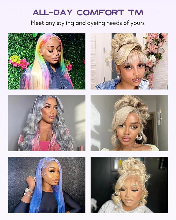 Real Full Lace Human Hair Wigs 613 Lace Front Wig Human Hair 180 Density Body Wave HD Full Lace Blonde Wig Plucked Bleached Knots Breathable Full Scalp Wig for Women 30Inch