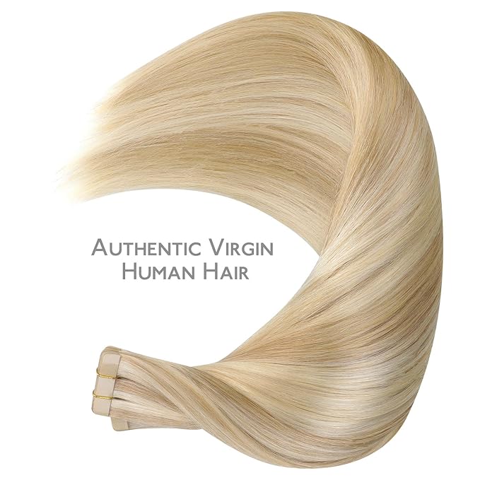 WENNALIFE Tape in Hair Extensions Human Hair, 40pcs 100g 18 inch Dirty Blonde Highlighted Bleach Blonde Hair Extensions Real Human Hair Straight Tape in Extensions Invisible Human Hair Extensions
