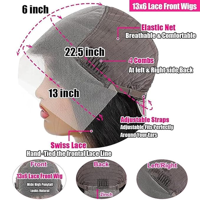 VIPbeauty 13x6 Deep Wave Lace Front Wigs Human Hair 200 Density 24 Inch Curly Wig for Women Natural Black HD Transparent Lace Glueless Frontal Wigs Human Hair Pre Plucked with Baby Hair