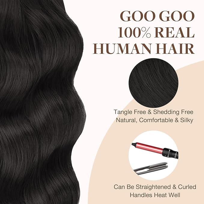 GOO GOO Tape in Hair Extensions Human Hair, 1B Natural black, 26inch 120g 40pcs, Skin Weft Seamless Invisible, Silky Straight with Thick Ends, Remy Human Hair