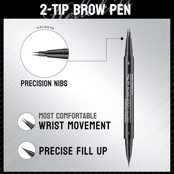 Curved Microblading Eyebrow Pen, Eyebrow Pencil 2-in-1 Dual-Ended Eyebrow Pencil 2-Fork-Tip and Single Tip Creates Natural Eyebrows Waterproof Long-lasting(Dark Brown)