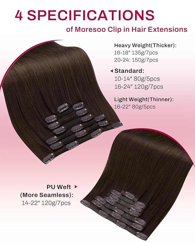 Moresoo Human Hair Clip in Extensions Medium Brown Double Weft Clip in Hair Extensions Human Hair Brown Remy Clip Hair Extensions Real Human Hair Full Head 7pcs/120g 22 Inch