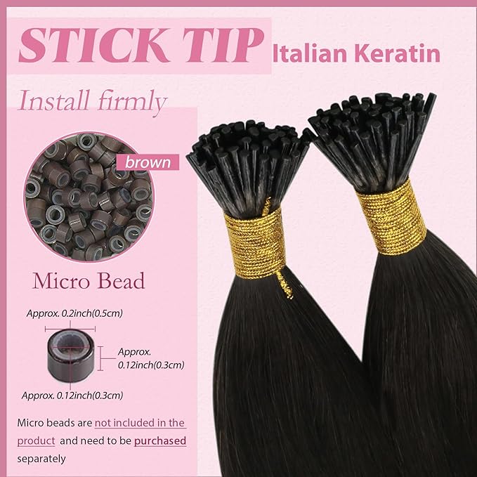 YoungSee Itip Hair Extensions Brown Balayage 24 Inch Keratin Itip Human Hair Extensions Ombre Dark Brown to Medium Brown with Blonde Itip Extensions Long Straight Hair 50g 50s