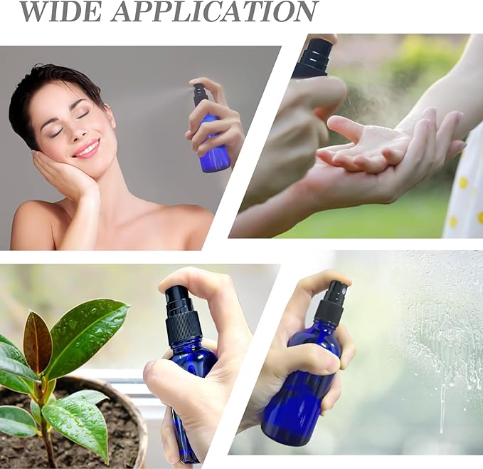 1 oz Glass Blue Spray Bottles,Small Empty Fine Mist Refillable Travel Spray Bottle for Cleaning,Perfume,Aromatherapy,Cosmetic Sprays,Hair,Essential Oils with Fine Mist Dispenser（6 Pack）