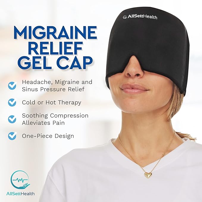 2 Pack - Migraine Relief Cap Ice Head Wrap and Hat | Hot/Cold Gel Pack with Face and Eye Mask Compress for Headache Relief - Black 2 Pack