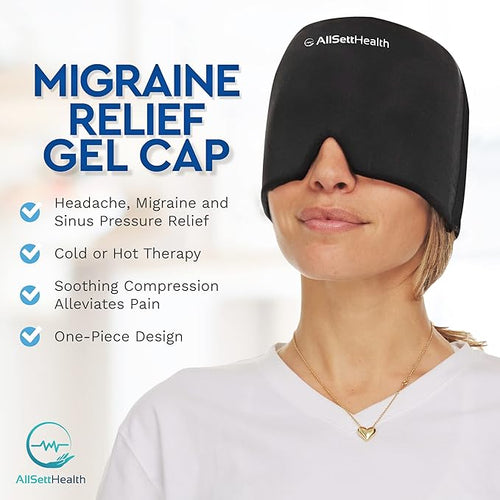 2 Pack - Migraine Relief Cap Ice Head Wrap and Hat | Hot/Cold Gel Pack with Face and Eye Mask Compress for Headache Relief - Black 2 Pack