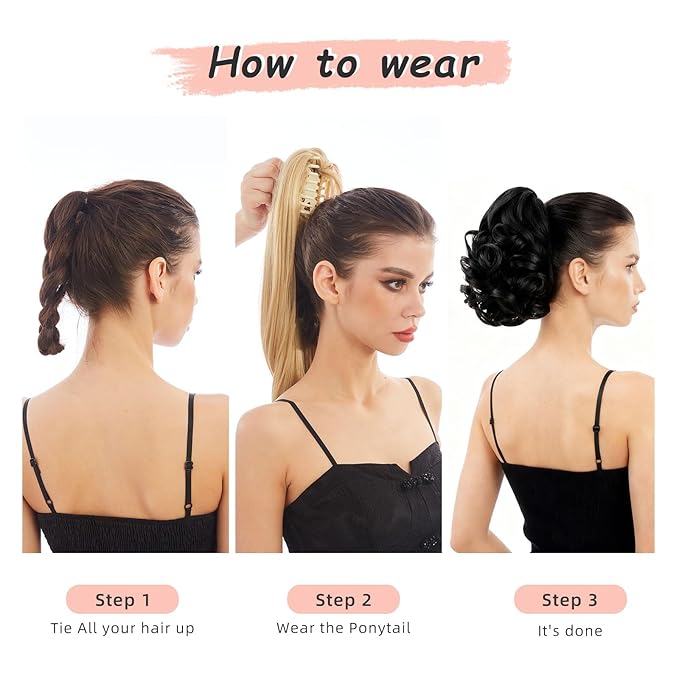 Ponytail Extension, Clip on Ponytails for Women, 9" Claw Clip in Short Curly Wavy Pony Hair Extension for Women - Bleach Blonde