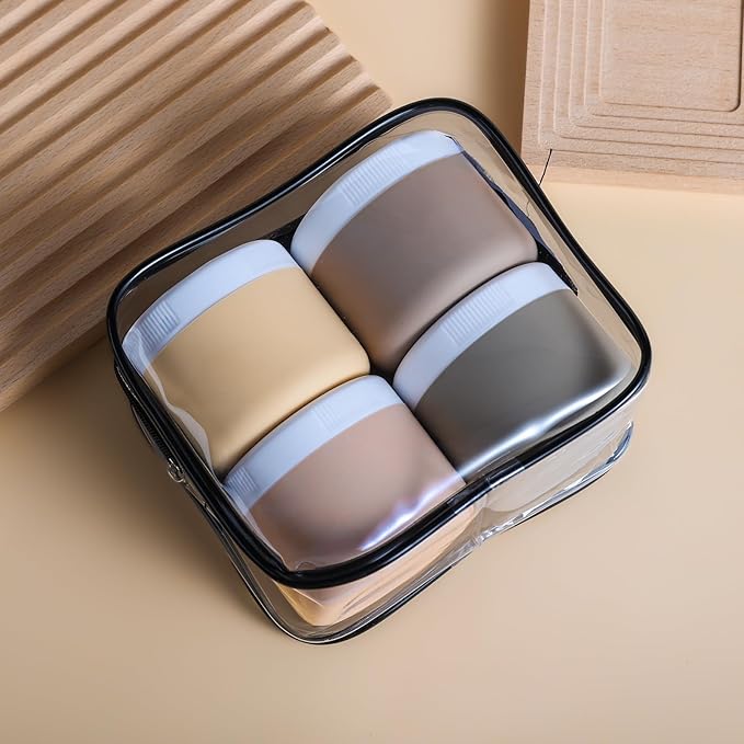 Travel Containers for Toiletries, Silicone Cream Jars BPA-Free, Leak-proof 3oz Travel Size Containers, Portable Size Silicone Jars with Lid for Cosmetic Face Hand Body Cream (4 Pack)
