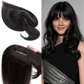 SEGO 100% Real Human Hair Toppers with Bangs,Silk Base 150% Density Clip in Topper Top 2.7”x5.1” Hair Pieces for Women with Thinning Hair/Hair Loss Cover Gray Hair