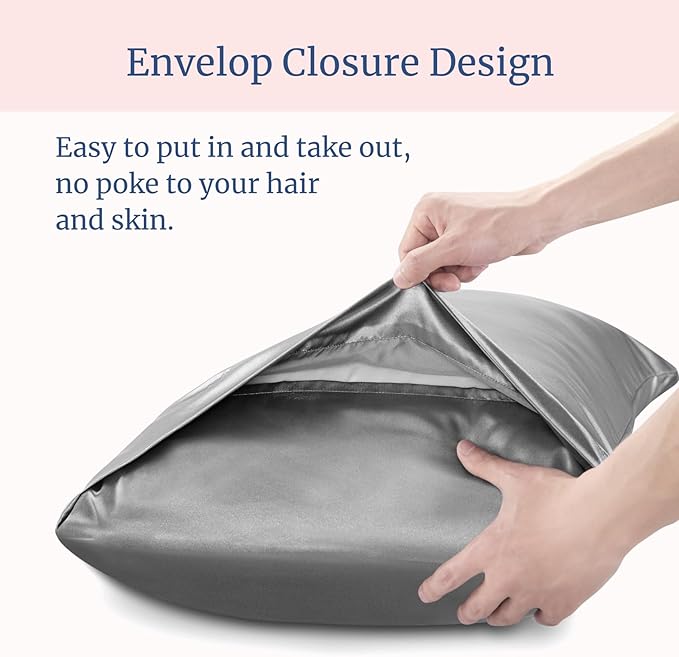 BEDELITE Satin Pillowcase for Hair and Skin, Super Soft Similar to Silk Pillow Cases 4 Pack with Envelope Closure, Cooling Pillowcases for Women Men (20"x30" Queen Size, Grey)
