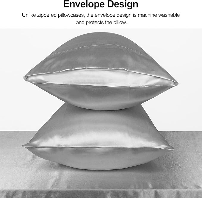 Lirex Satin Pillowcase for Hair and Skin, Super Soft and Cooling Similar to Silk, 2 Pack Queen Size 20"X 30" Pillow Cases with Envelope Closure, Gifts for Women Men, Dark Gray