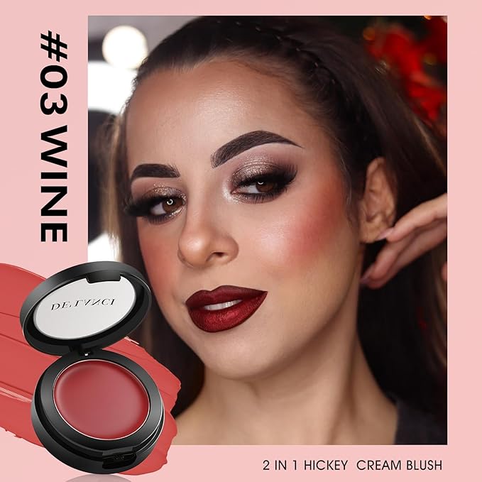 DE'LANCI Hydrating Cream Blush for Cheeks & Lips & Eyeshadow, Creamy & Long-lasting Waterproof Blush Balm, Lightweight Matte Blush for natural look, Travel Size, Highly Pigmented, Built-in Brush, Wine