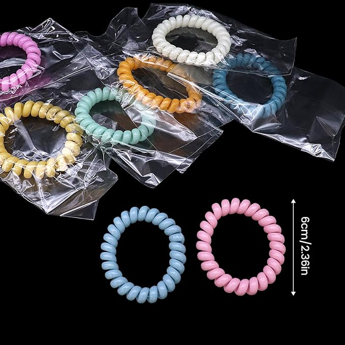 36Pcs (2 Pack of 18) Colorful Spiral Hair Ties, Individually Wrapped Coil Elastics, Phone Cord Ponytail Holders for Thin and Thick Hair, No Damage, No Crease