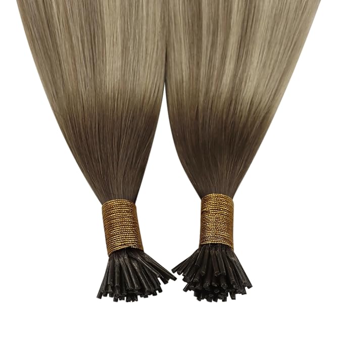 YoungSee I Tip Hair Extensions Human Hair Ombre 24 Inch I Tip Hair Extensions Balayage Light Brown to Brown with Blonde Itip Hair Extension for Office Women 50g 50s Pre Bonded Hair Extension
