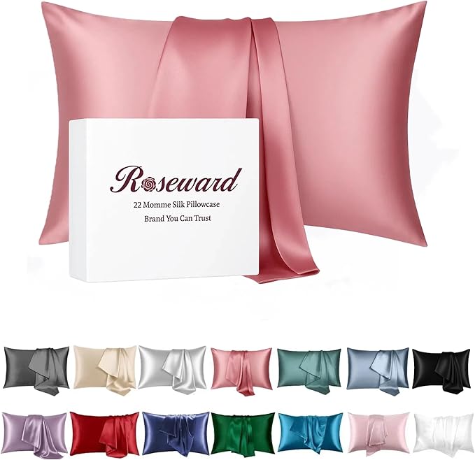 Premium Natural Mulberry Silk Pillowcase for Sleeping Women Made in USA, 22 Momme Pure Silk Pillow Cases with Zipper Standard Size, Oeko-TEX Certified, 1 Pc 20"x26" (Standard, Dusty Rose)
