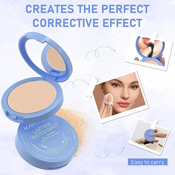 Maycheer Face Powder, Maycheer Setting Powder, Maycheer Lasting Waterproof Oil Absorbing Pressed Powder Compact, Lightweight Finishing Pressed Powder Compact (Calassic Ivry, 01)