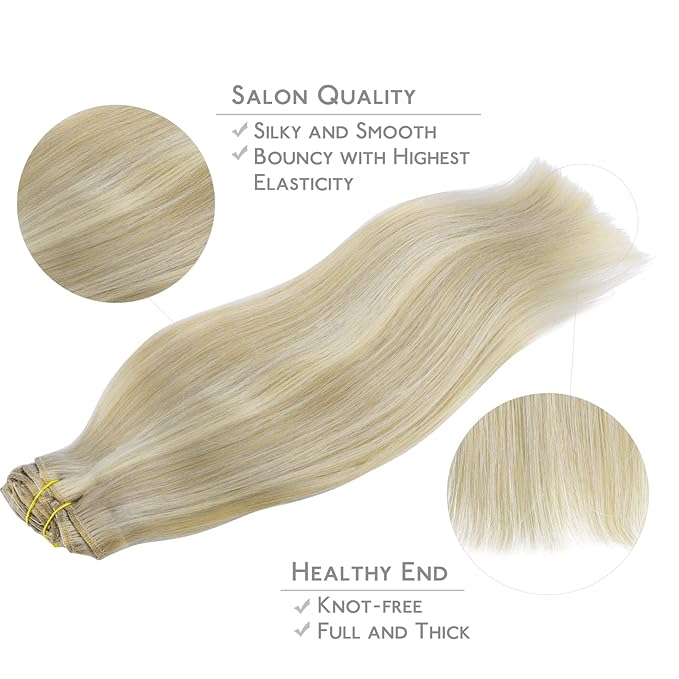WENNALIFE Hair Extensions Clip In, 9pcs 24inch 150g Ash Blonde Highlighted Platinum Blonde Thicker Clip In Hair Extensions Real Human Hair Remy hair extension Double Weft Clip in Human Hair Extensions