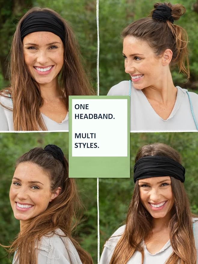 Huachi Wide Headbands for Women Non Slip, Thick Womens Headbands Boho Elastic Hair Bands for Women's Hair, Stretchy Sweat Headband for Workout Running Working