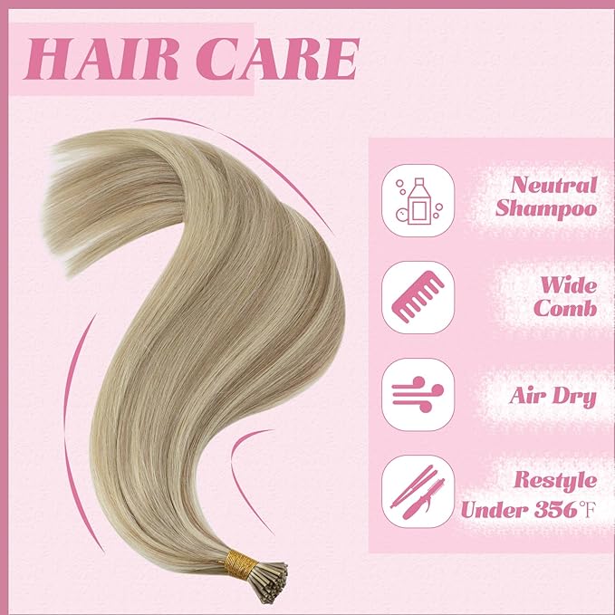 YoungSee I Tip Hair Extensions Human Hair Blonde I Tips Hair Extensions Real Human Hair Golden Blonde Highlight Itip Hair Extension Real Human Hair Short Hair 14 Inch 50g 80s