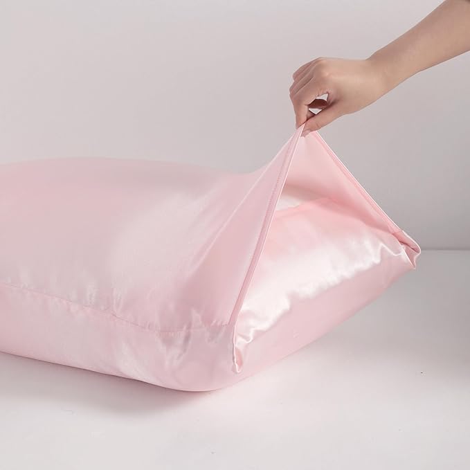 NTBAY 2 Pack Satin King Pillowcases for Hair and Skin, Luxurious and Silky Pillow Cases with Envelope Closure, 20x36 Inches, Light Pink