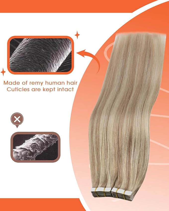 Sunny Hair Blonde Tape in Hair Extensions Human Hair Remy Hair Extensions Real Human Hair Tape in 14inch Human Hair Extensions Tape in 10Pcs 25g
