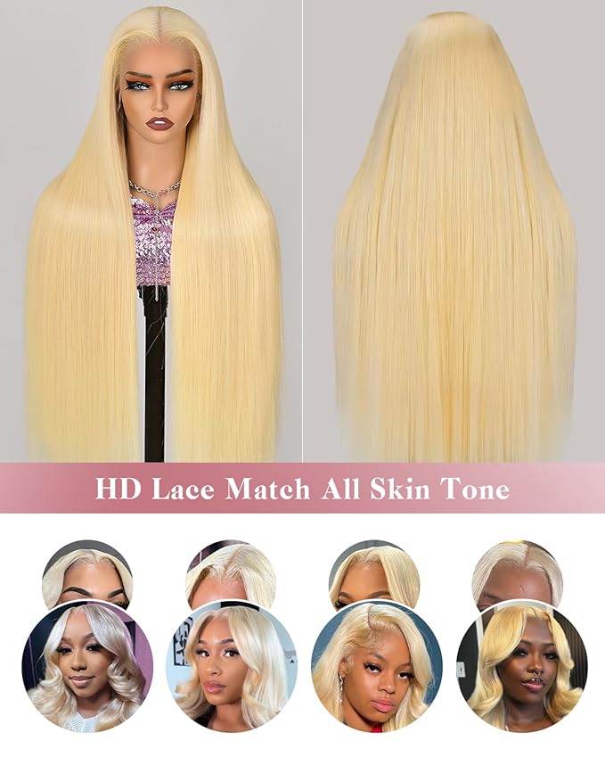 Alididi 613 13x6 Lace Front Wig Human Hair 30 Inch 180 Density Blonde Wig Human Hair Straight 100% Real Human Hair True Length Random Dyeing No Tangle No Shedding No synthetics Triple Lifespan 3x