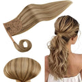 RUNATURE Human Hair Ponytail, Clip in Ponytail Extension Human Hair Wrap Around, Straight Long Ponytail Hair Extensions for Women, 20 Inch 80g #10P16 Caramel Blonde Highlight