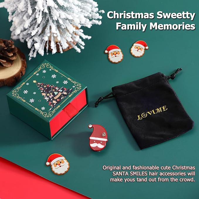 Premium Christmas Hair Clips for Women, Small Cute Acetate Hair Duckbill Clips for Girls, Kids Hair Accessories for Girls with Gift Box-SANTA SMILES
