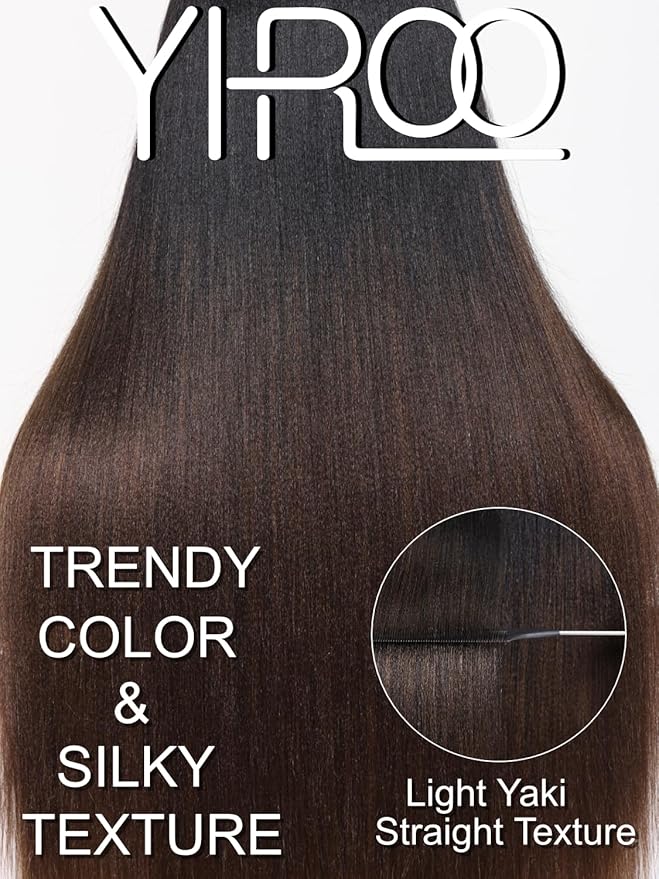 YIROO V Part Human Hair Wig - Ombre Chestnut Brown Yaki Straight Glueless No Leave Out - Upgrade U Part for Women - V Shape Clip in Half No Glue No Sew in Beginner 24 Inch