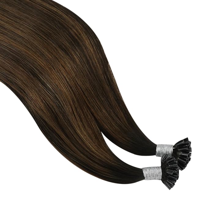 YoungSee U Tip Hair Extensions Human Hair Balayage K Tip Hair Extensions Real Human Hair Balayage Dark Brown with Brown Utip Hair Extension Ombre for Daily Confidence Boost 20In 50s/50G