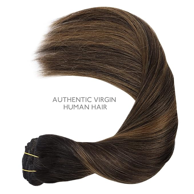 WENNALIFE Clip in Hair Extensions, 150g 20 Inch 9pcs Balayage Dark Brown to Chestnut Brown Remy Hair Thicker Double Weft Extensiones De Cabello Humano Con Clip Ins Straight Full Volume