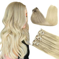 DOORES Hair Extensions Clip in Human Hair, 3pcs 65g 18 Inch Balayage Ash Blonde to Golden Blonde and Platinum Blonde Clip in Hair Extensions Straight Natural