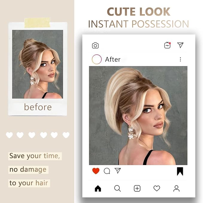 Claw Clip Ponytail Extension - 10 Inch Short Pony Tails Hair Extensions, Soft Synthetic Straight Hair Extensions Ponytail, Clip in Ponytail (Color: Blonde with Bleach Blonde Ends)
