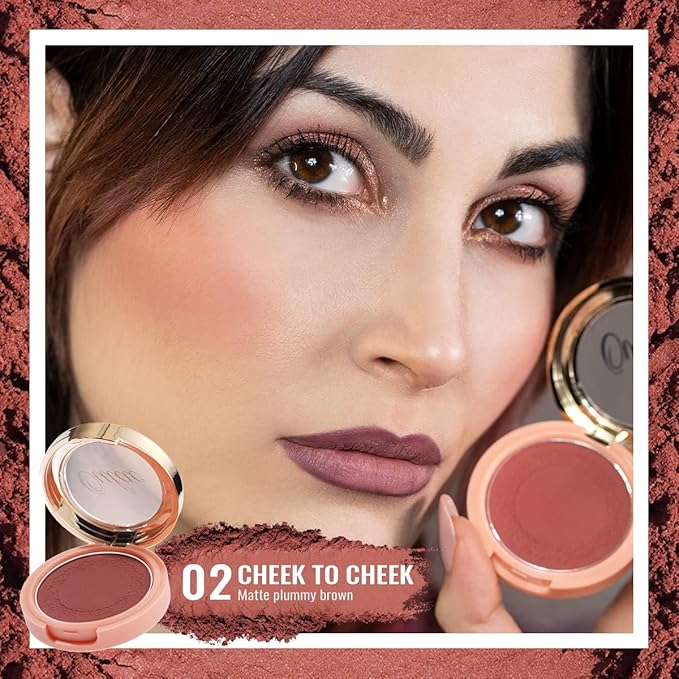Oulac Plummy Brown Blush Makeup Powder| Rich Color Cream Blush Blendable| Natural Matte Tan Skin| Vegan &Cruelty-Free | 02 Cheek to Cheek 4.8g