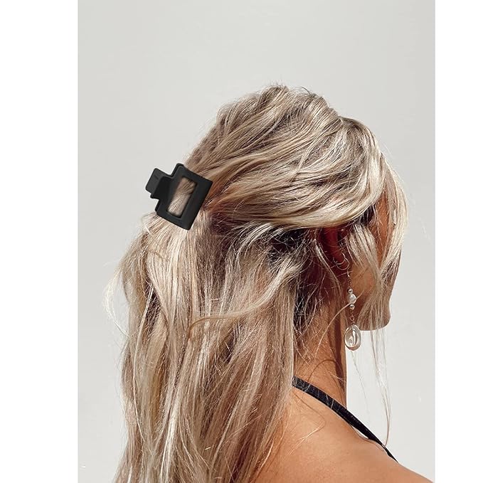 Matte Hair Clips Set: 4 PCS 2" Square Claw Clips for Thin and Thick Hair, All-Black Cute Clips for Women