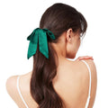1 Piece Silk Bow Scrunchies for Hair-100% Pure Mulberry 22 Momme Silk Hair Tie, Elastic Ponytail Holder, Elegant Soft Bow Hair Ties Band for Women Hair Care, Multiple Colours (Blackish Green)