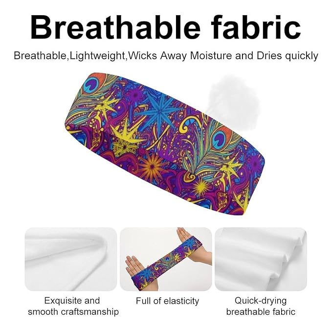 Sport Headbands for Men & Women, Trippy Peacock Feathers Workout Sweatband for Running, Cycling, Football, Yoga