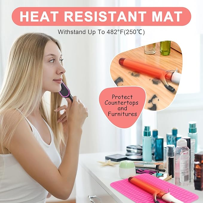 Plus Size Silicone Heat Resistant Mat, Portable Travel Hot Tools Pad Cover for Curling Iron, Flat Iron, Hair Straightener and Other Hair Styling Tools(12.0" x 9.0")