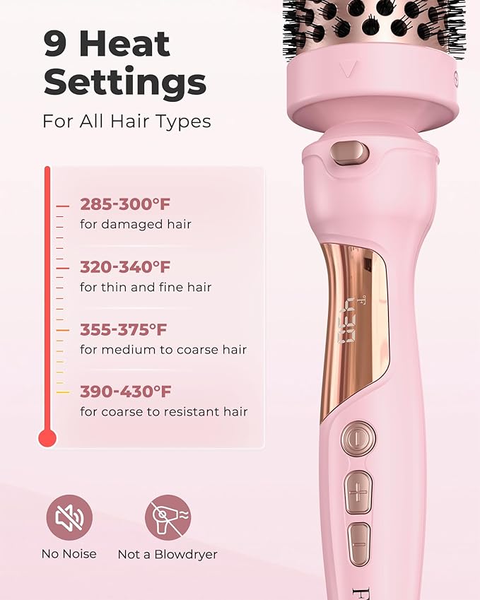 Farery Thermal Brush Set 3 in 1, Ceramic Curling Wand & Hot Brush with 9 Temperatures. 3 Interchangeable Travel Curling Irons for Short, Medium & Long Hair (1.25'', 1.5'' & 1.75'' Barrels)