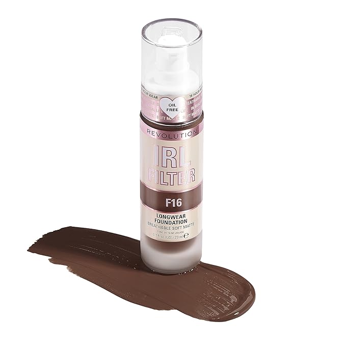 Revolution Beauty, IRL Filter Longwear Foundation, Soft & Breathable Formula, Medium to Full Coverage, Matte Finish, F16, 0.7 Fl. Oz