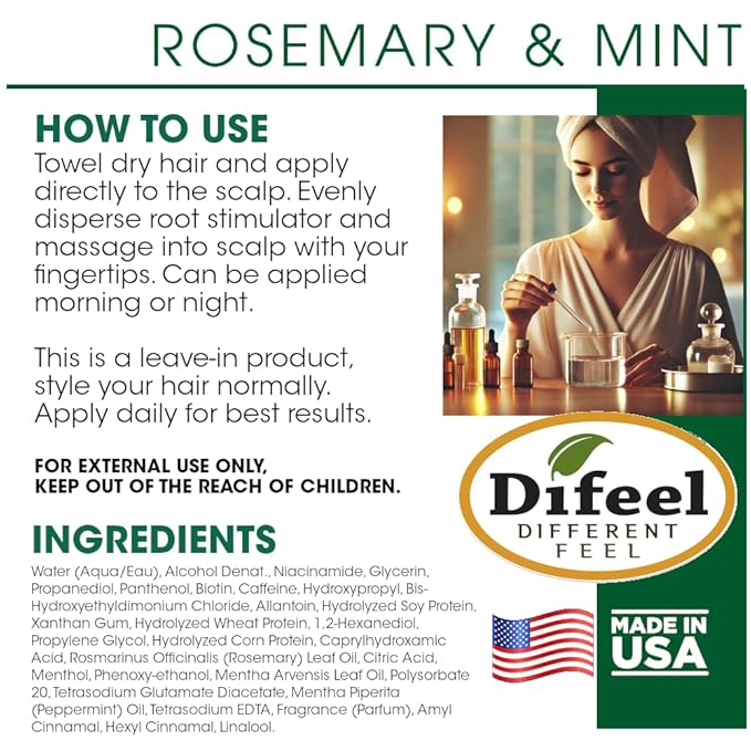 Difeel Rosemary and Mint Infused with Biotin - Root Stimulator 7.1 oz. - Hair Growth Scalp Treatment, Helps Strengthen & Prevent Shedding